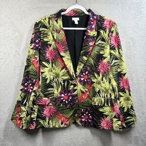 Chicos Blazer Jacket Womens Size 4 2XL  Tropical Resortwear Hawaiian Cruise